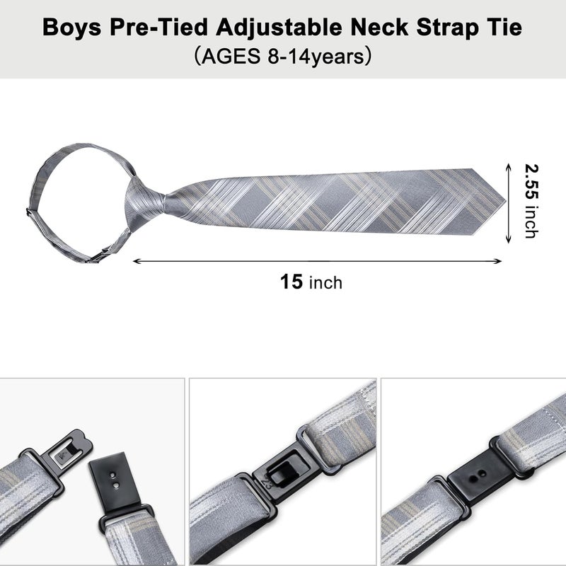 DiBanGu 2PCS Set for Father and Son Tie Silk Mens and Boys Adjustable Necktie & Pocket Square Cufflinks Kids Pre-tied Necktie - Image 5